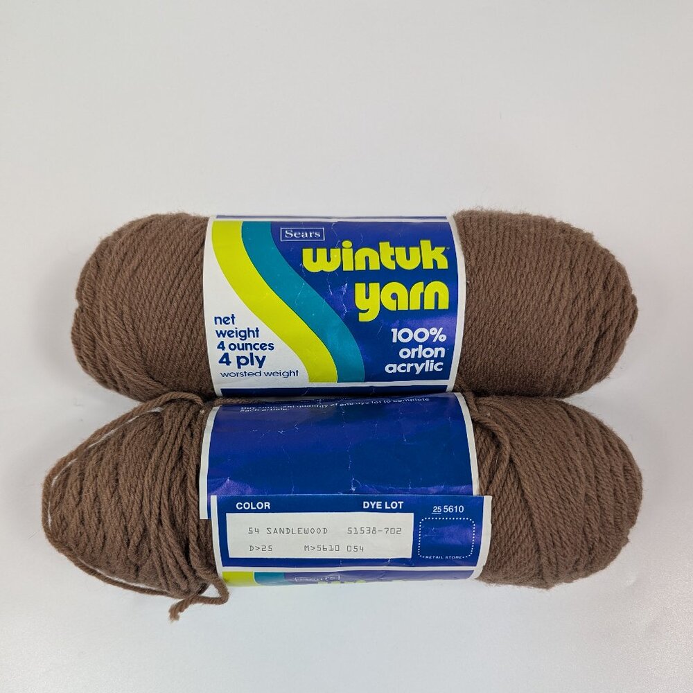 Sears Wintuk Vintage Yarn 54 Sandlewood 4-Ply Orlon Acrylic 2 Skeins 51538-702